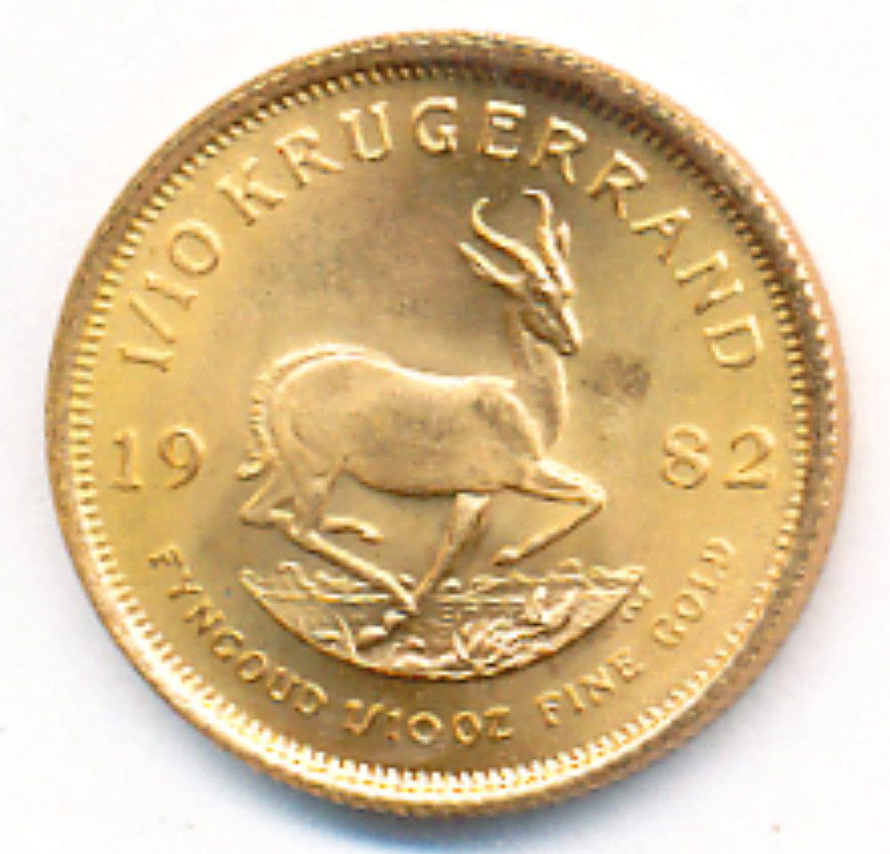 1982 1/10 Oz. Gold Krugerrand: Winner shall receive a coin precisely resembling the coin shown here.