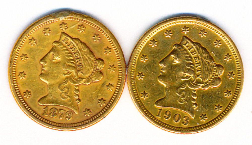 1879-1903 $2.5 Liberty Gold Low End: (1) 1879 $2.5 Dollar Liberty Gold(1) 1903 $2.5 Dollar Liberty GoldWinner shall receive the exact (2) coins shown here.