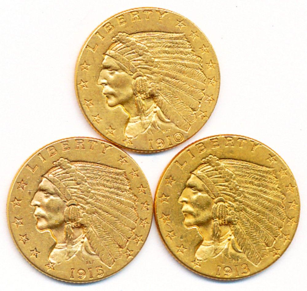 1910-1915 $2.5 Liberty Gold AU: (1) 1910 $2.5 Dollar Liberty Gold(1) 1913 $2.5 Dollar Liberty Gold(1) 1915 $2.5 Dollar Liberty GoldWinner shall receive the exact (3) coins shown here.