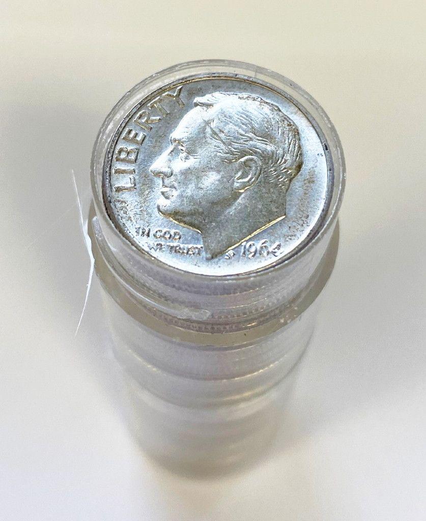 Roll (50 Coins) 1964 Mint Condition 90% Dimes $5 Face: Winner shall receive the exact roll shown here.