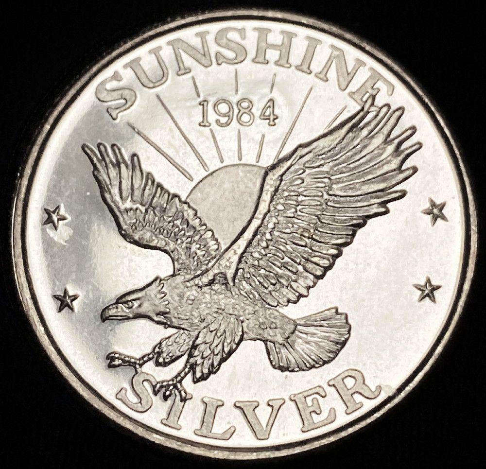 Vintage 1984 Sunshine Mining 1 Oz .999 Silver Round: Winner shall receive a coin precisely resembling the one shown here.