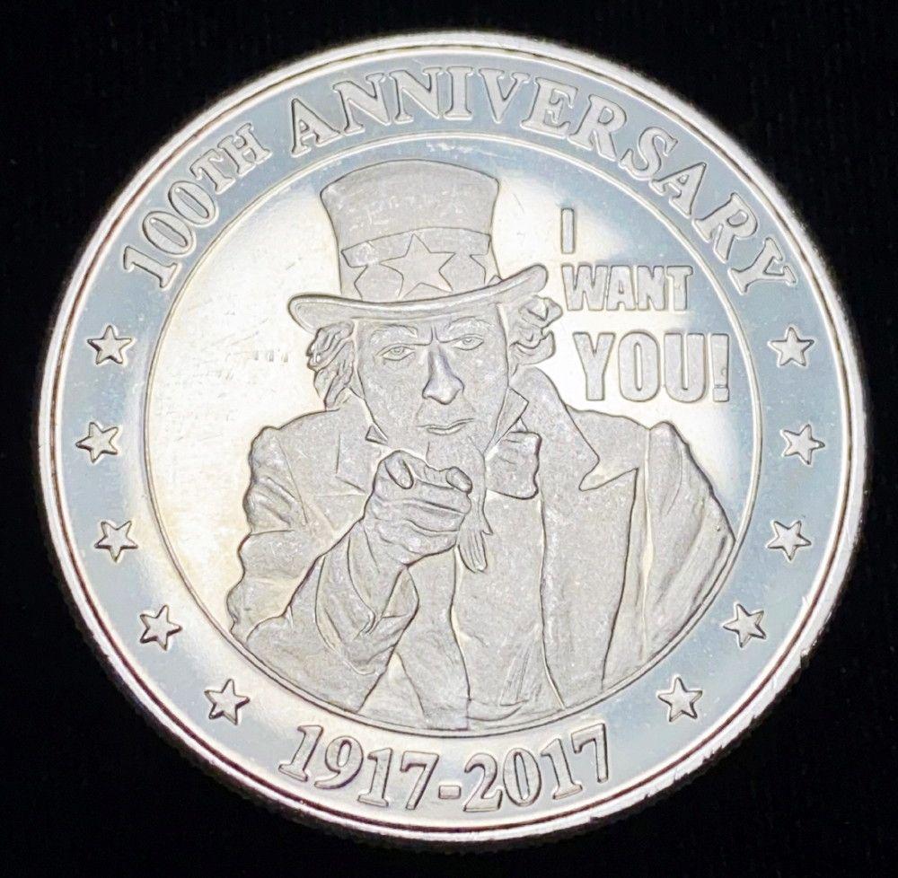 2017 100th Anniversary 1 Oz Uncle Sam .999 Silver Round: Winner shall receive the exact coin shown here.