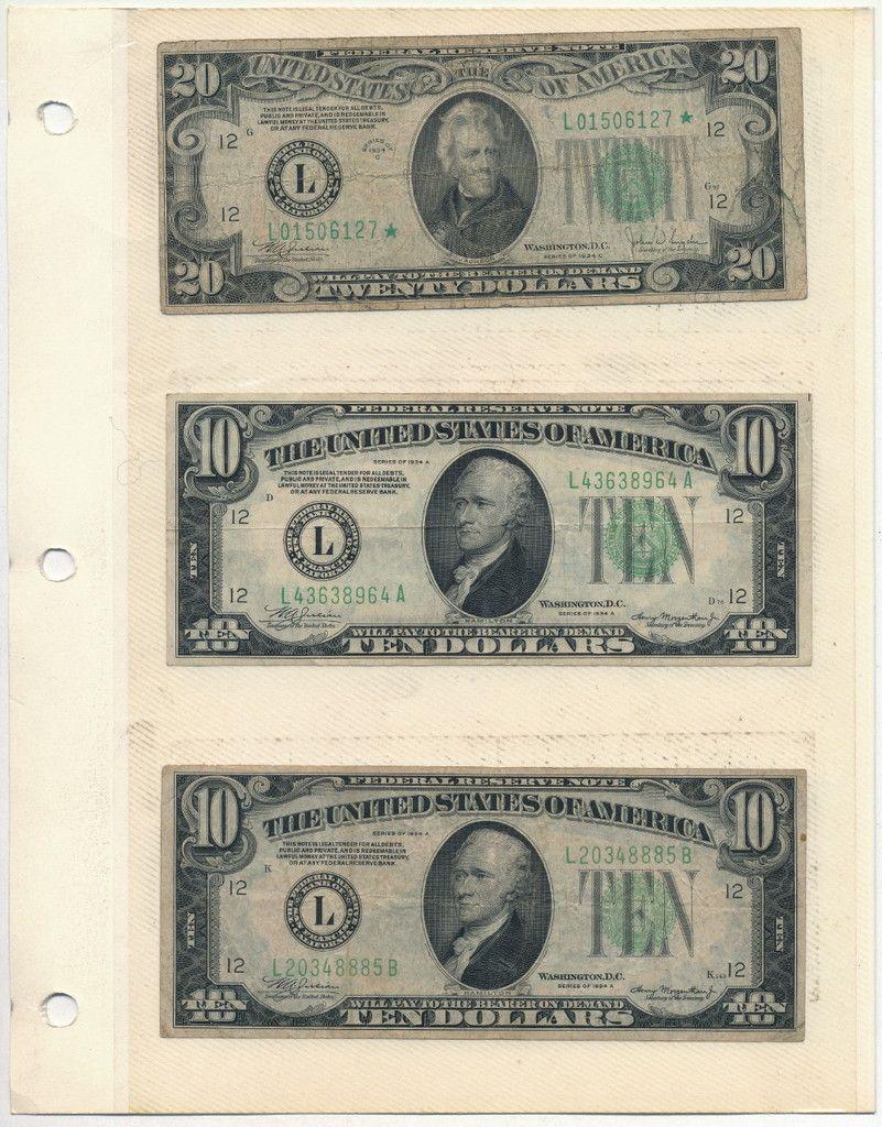 (6) Rare U.S. And Federal Reserve Notes (1928-1934): (6) Rare United States And Federal Reserve Notes (1928-1934)Winner shall receive this collectors page (double sided insert) and the exact (6) notes shown here.