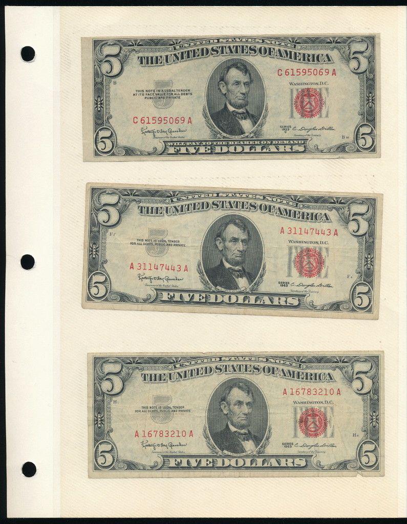 (6) Rare United States Notes (1953-1963): Winner shall receive this collectors page (double sided insert) and the exact (6) notes shown here.