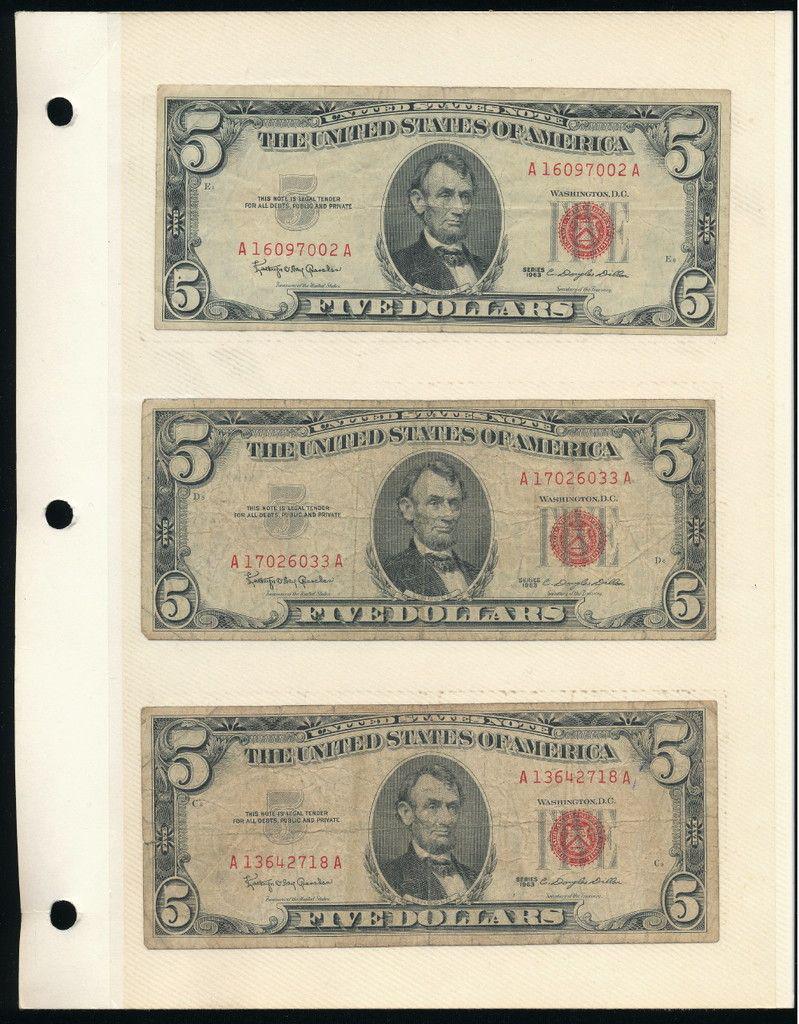 (4) Rare United States Notes (1963): Winner shall receive this collectors page (double sided insert) and the exact (4) notes shown here.