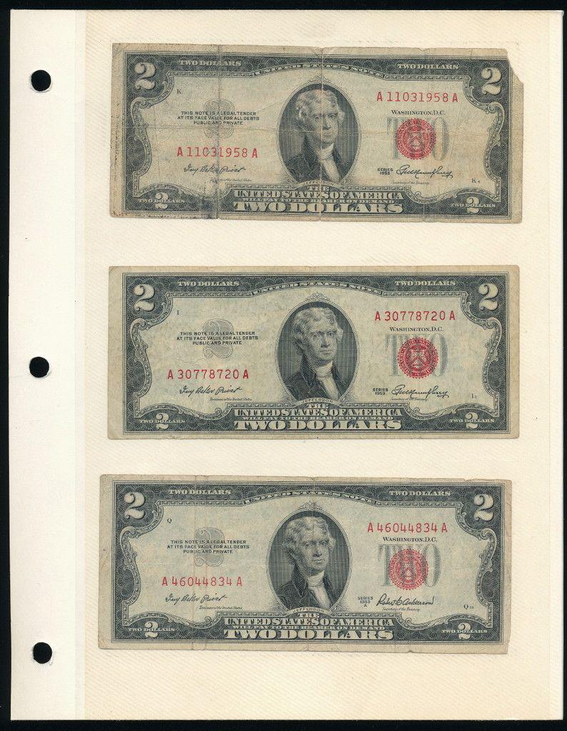 (6) Rare United States Notes (1953): Winner shall receive this collectors page (double sided insert) and the exact (6) notes shown here.
