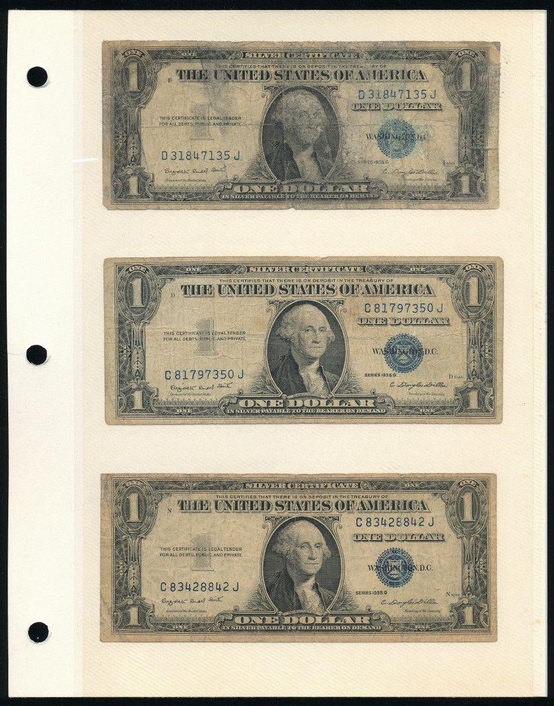 (5) Rare Silver Certificates (1935): Winner shall receive this collectors page (double sided insert) and the exact (5) notes shown here.