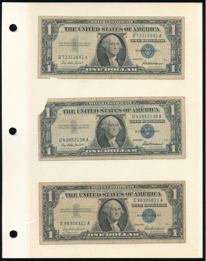 (6) Rare Silver Certificates (1957): Winner shall receive this collectors page (double sided insert) and the exact (6) notes shown here.