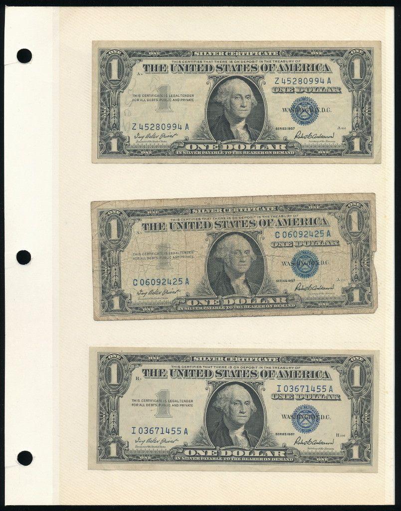 (6) Rare Silver Certificates (1957): Winner shall receive this collectors page which is a double sided insert and you shall receive the exact (6) notes shown here.