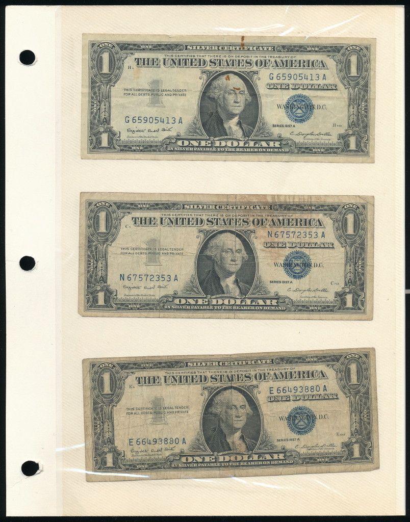 (6) Rare Silver Certificates (1957): Winner shall receive this collectors page (double sided insert) and the exact (6) notes shown here.
