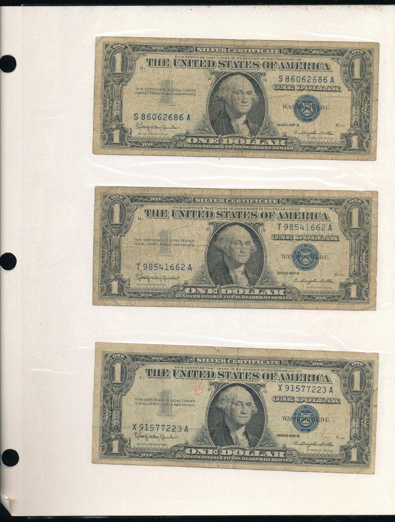(6) Rare Silver Certificates (1957): Winner shall receive this collectors page (double sided insert) and the exact (6) notes shown here.