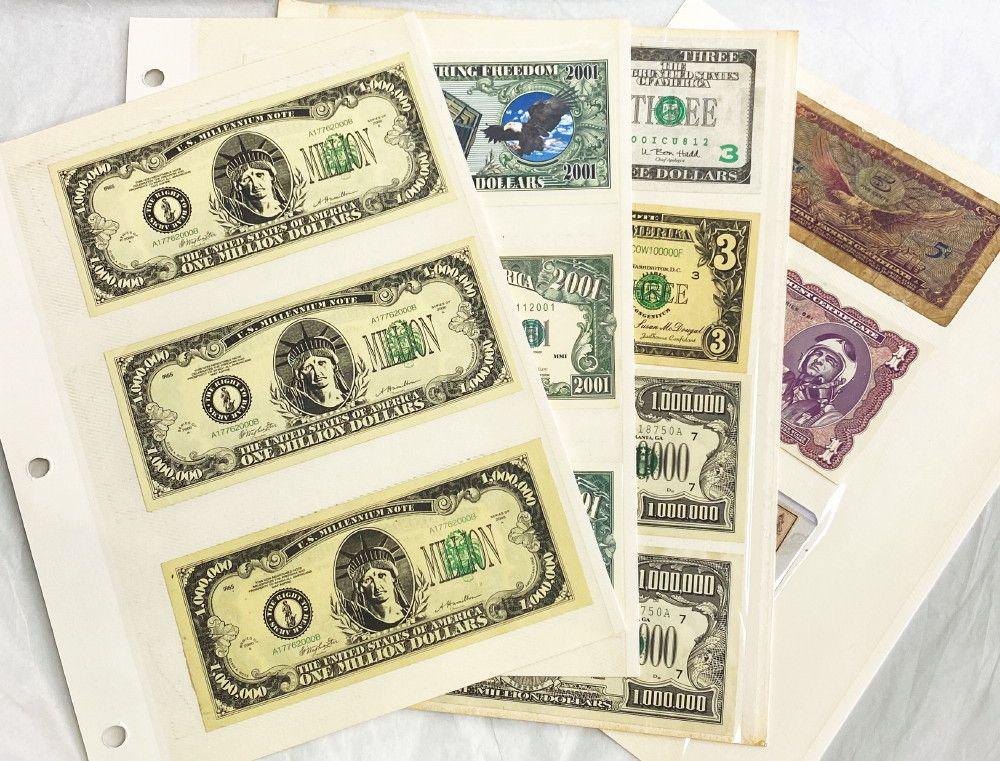 (24) Fantasy Banknotes and Military Certificates: Winner shall receive this collectors page(s) which are double sided insert(s) and you shall receive the exact (21) Fantasy Banknotes and(3) Military Certificates certificates shown here.