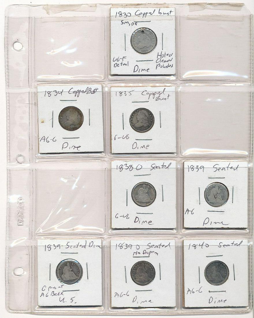 Silver Dime Collection 1830-1840 (8 coins): Winner shall receive the exact (8) coins shown here