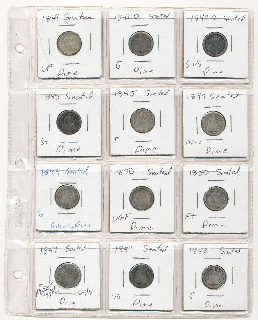 Seated Lib Silver Dime Collection 1841-1852 (12 coins): Winner shall receive the exact (12) coins shown here.