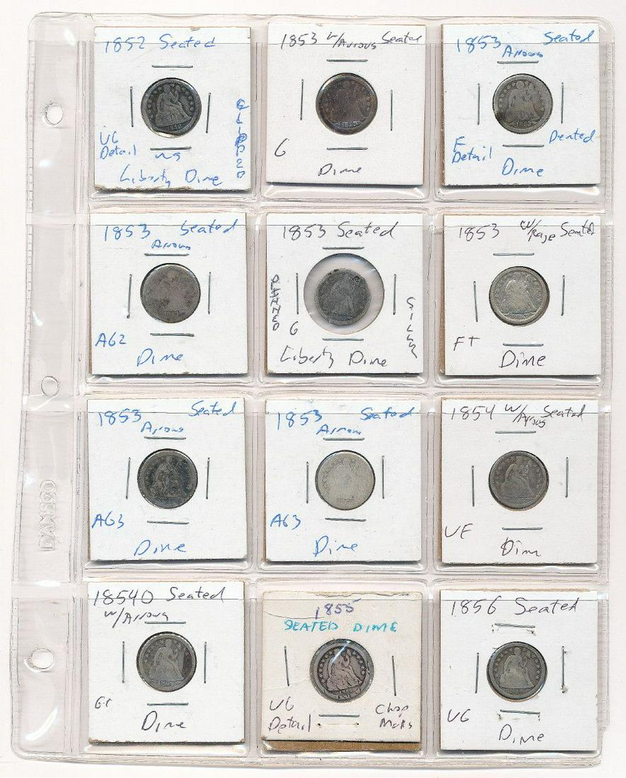Seated Lib Silver Dime Collection 1852-1856 (12 coins): Winner shall receive the exact (12) coins shown here
