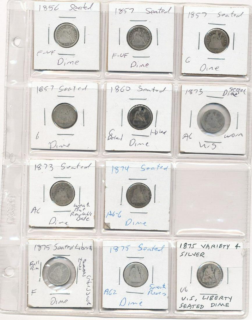Seated Lib Silver Dime Collection 1856-1875 (11 coins): Winner shall receive the exact (11) coins shown here.