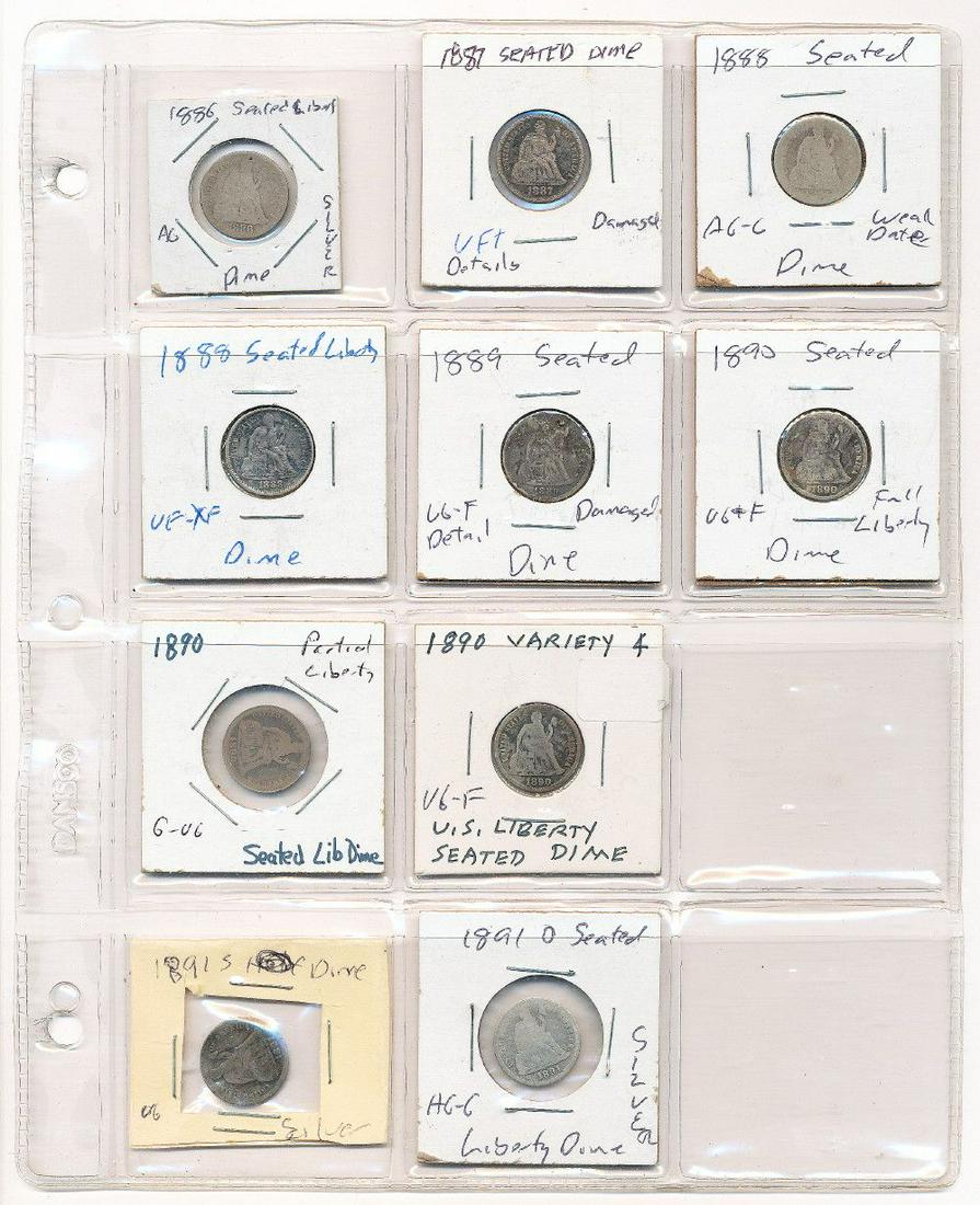 Seated Lib Silver Dime Collection 1886-1891 (10 coins): Winner shall receive the exact (10) coins shown here