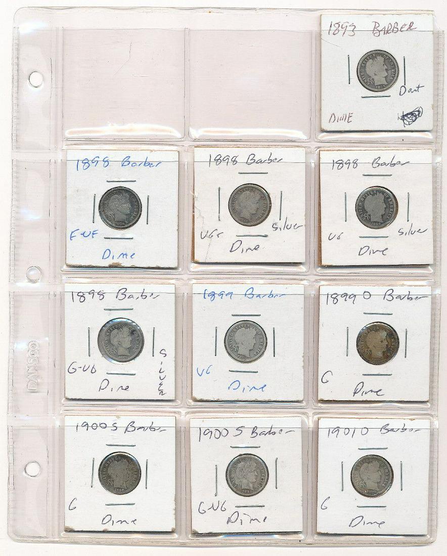 Barber Silver Dime Collection 1893-1901 (10 coins): Winner shall receive the exact (10) coins shown here