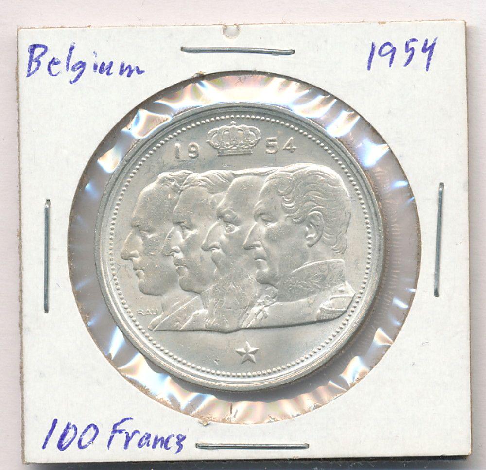 1954 Belgium 100 Francs .835% Silver Coin: Winner shall receive the exact coin shown here.