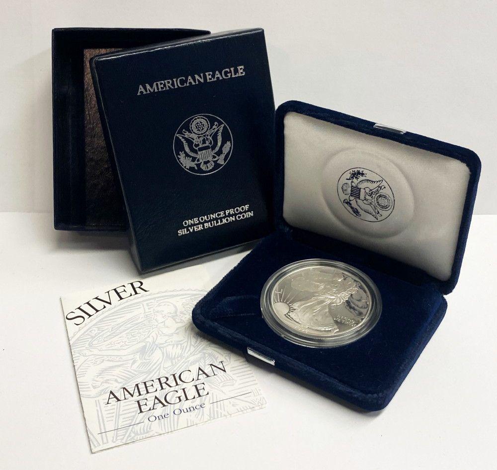 Proof 69 1995 American Silver Eagle OGP: Winner shall receive the exact coin with box and certificate of authenticity shown here.
