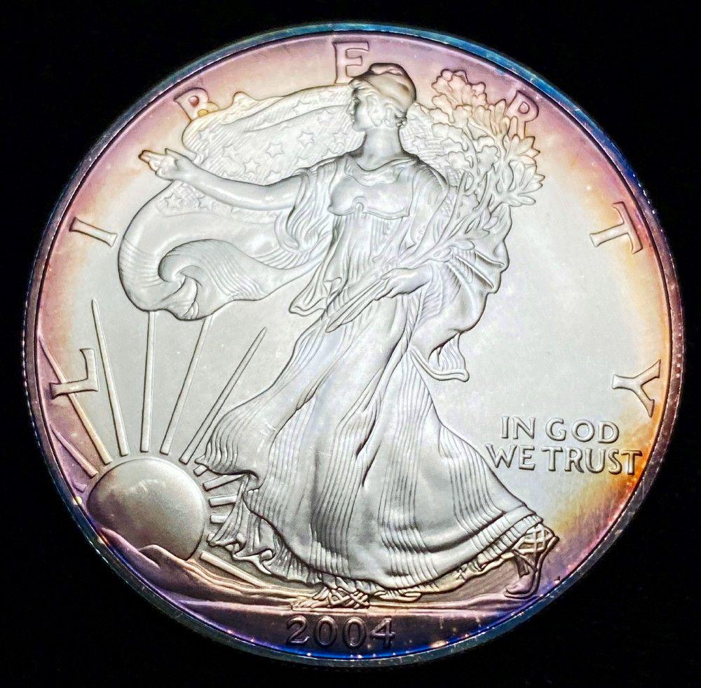2004 1 Oz. Silver Eagle BU Toned: Winner shall receive the exact coin shown here.