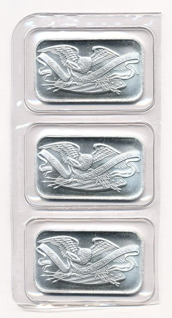 Silvertowne (3) 1 Oz. Silver Eagle Bars: Winner shall receive the exact bars shown here.