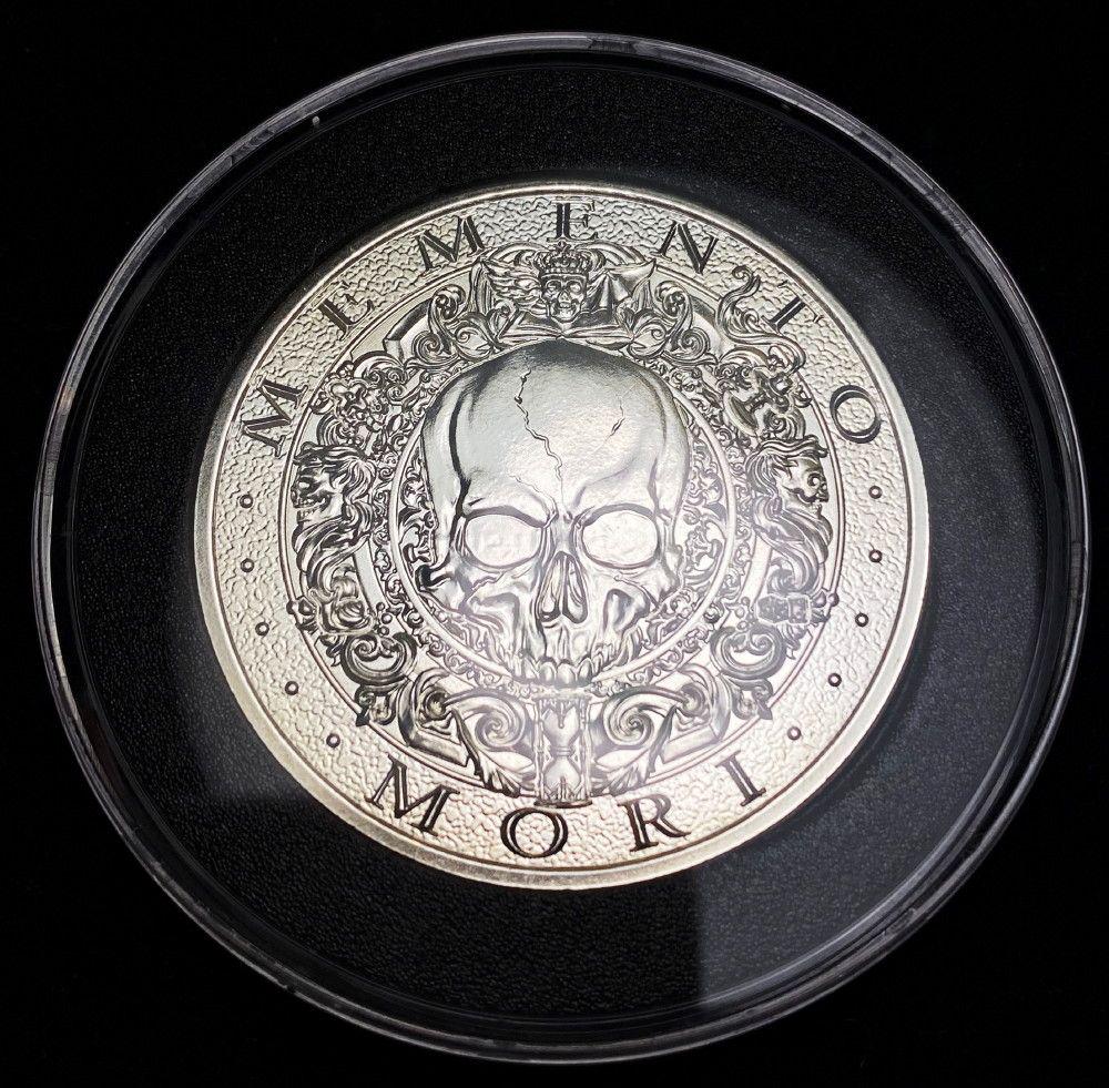 Intaglio Mint Memento Mori Carpe Diem 50mm Slvr Round: Intaglio Mint- Memento Mori- Carpe Diem 202 50mm Silver Round. Winner shall receive the exact coin shown here.