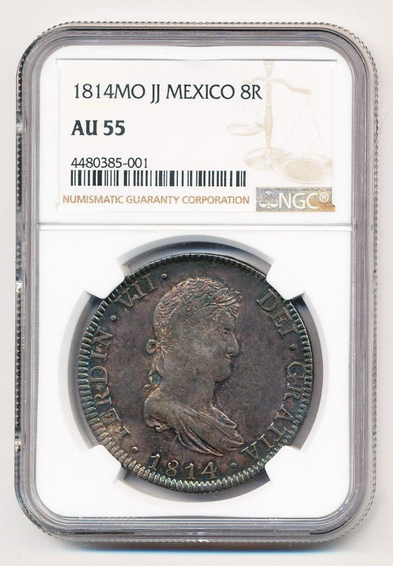 1814 MO-JJ Mexico 8 Reales NGC AU 55: Winner shall receive the exact coin shown here.
