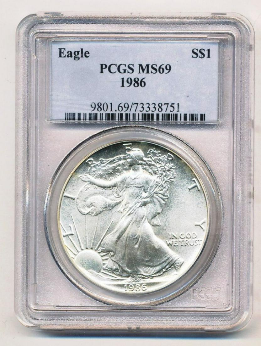 1986 American Silver Eagle PCGS MS69: Winner shall receive the exact coin shown here.