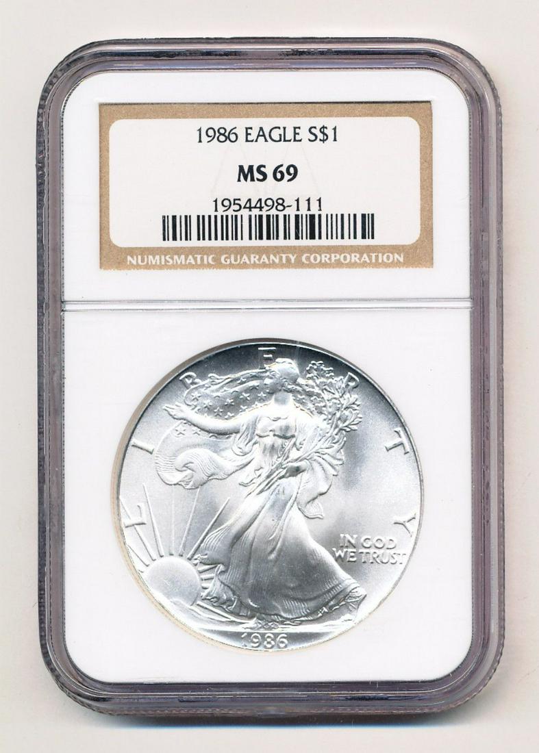 1986 American Silver Eagle NGC MS69: Winner shall receive the exact coin shown here.