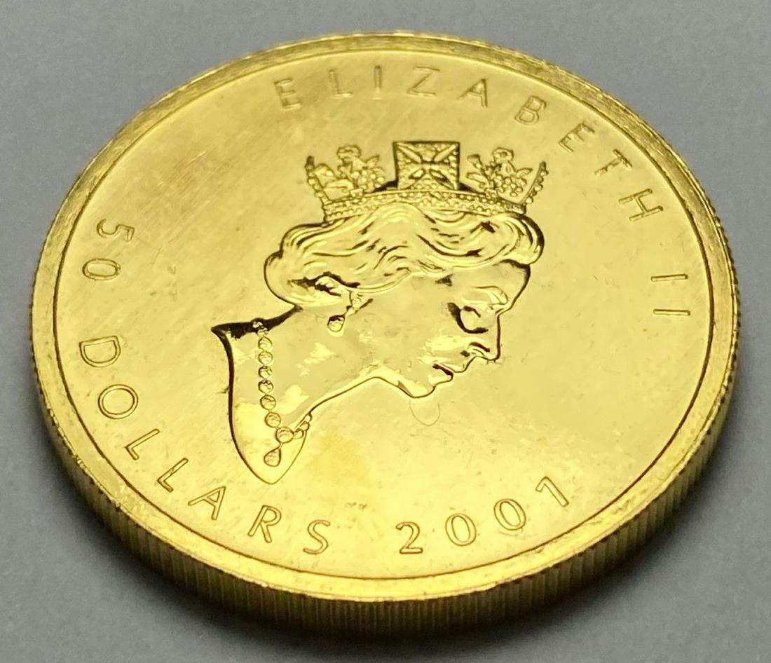 2001 $50 1 Oz. Gold Canadian Maple Leaf: Winner shall receive the exact item shown here.