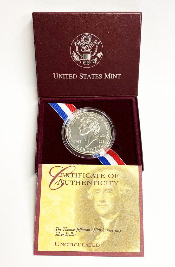 1993 Thomas Jefferson 250th Year Anniversary Silver: Winner shall receive the exact coin shown here.