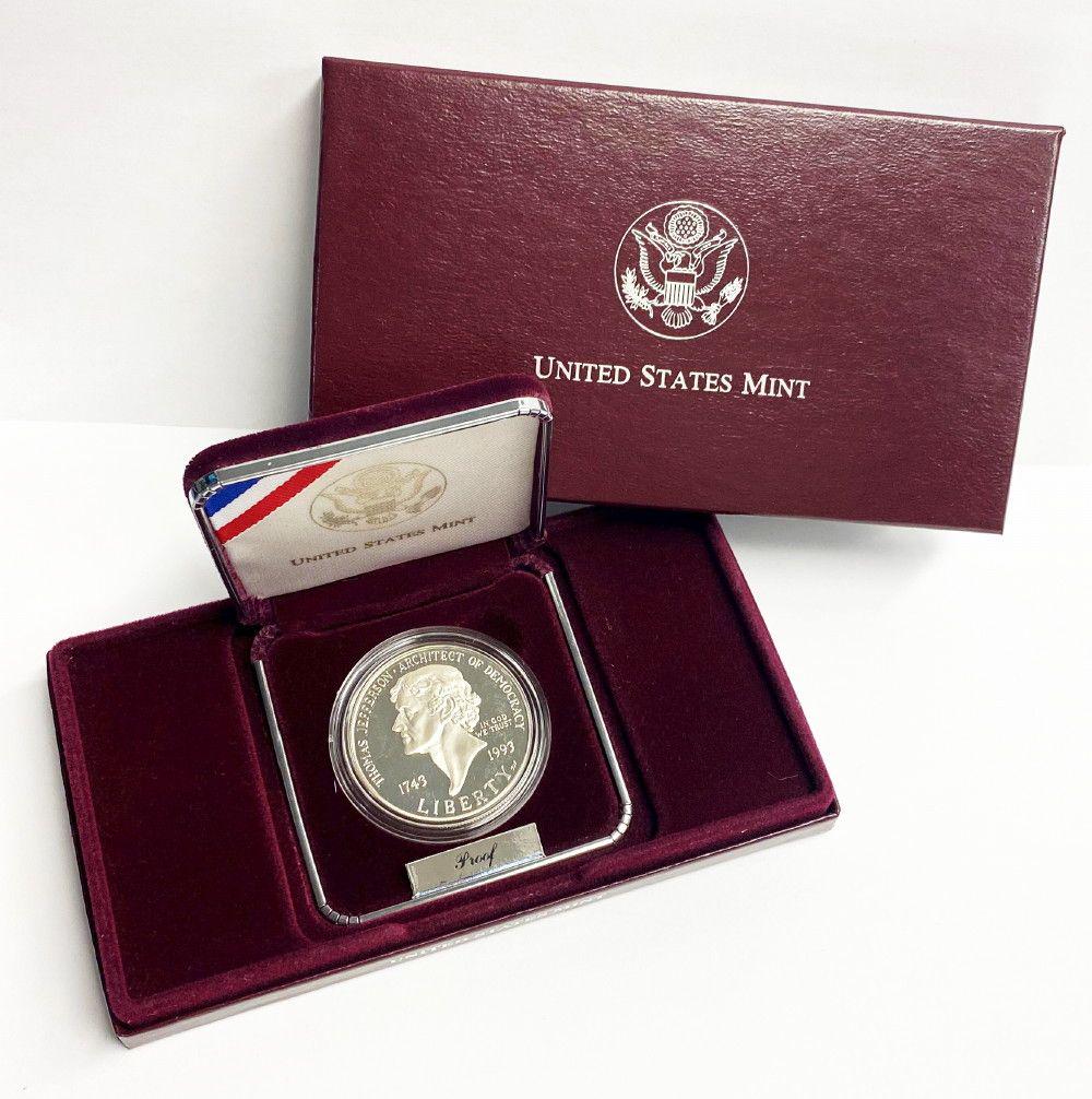 1993 Thomas Jefferson 250th Year Anniversary Silver: Winner shall receive the exact coin shown here.