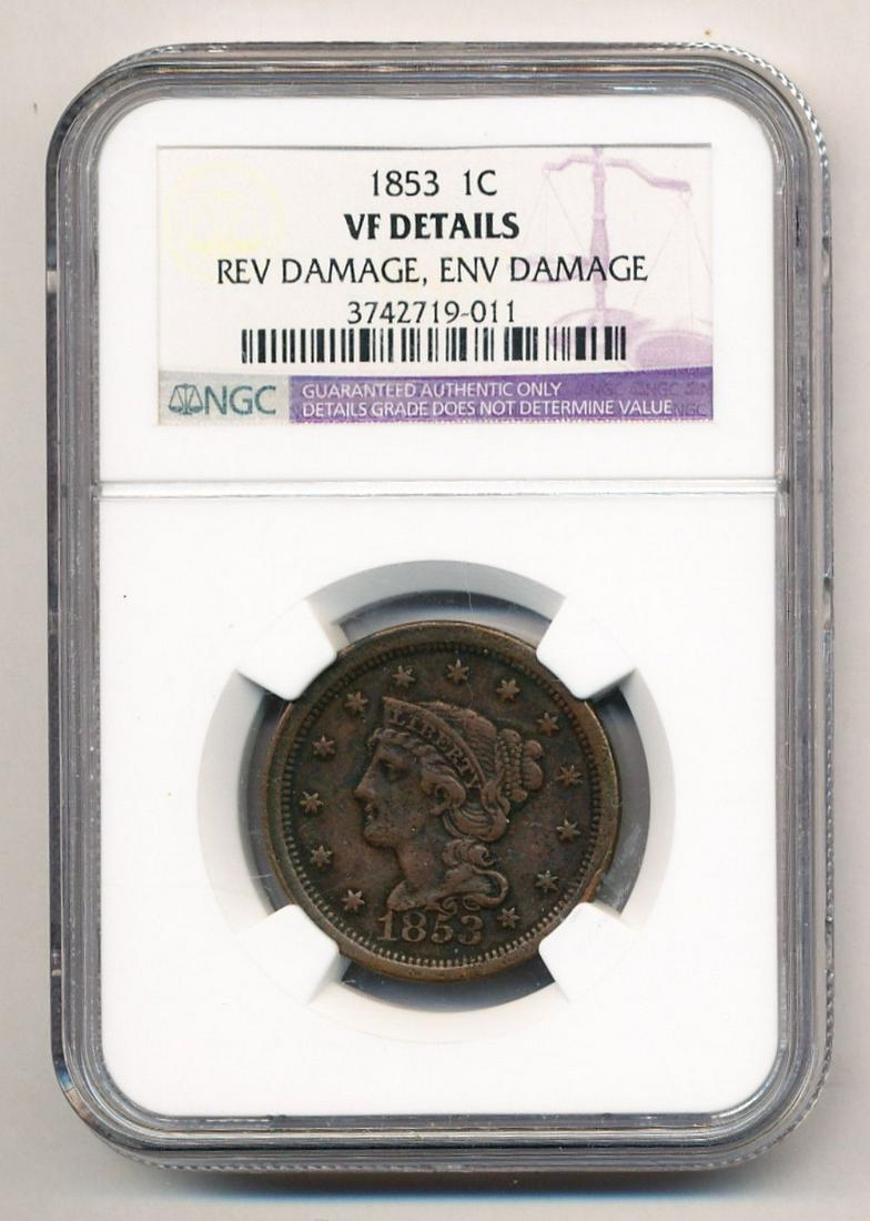 1853 Braided Hair Large Cent NGC VF Details (1 of 2)