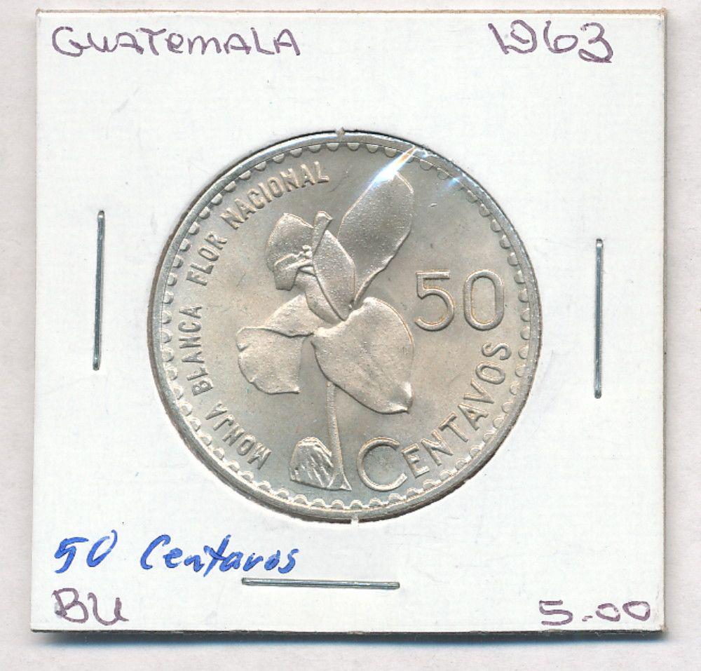 1963 Guatemala 50 Centavos 72% Silver Coin (1 of 2)