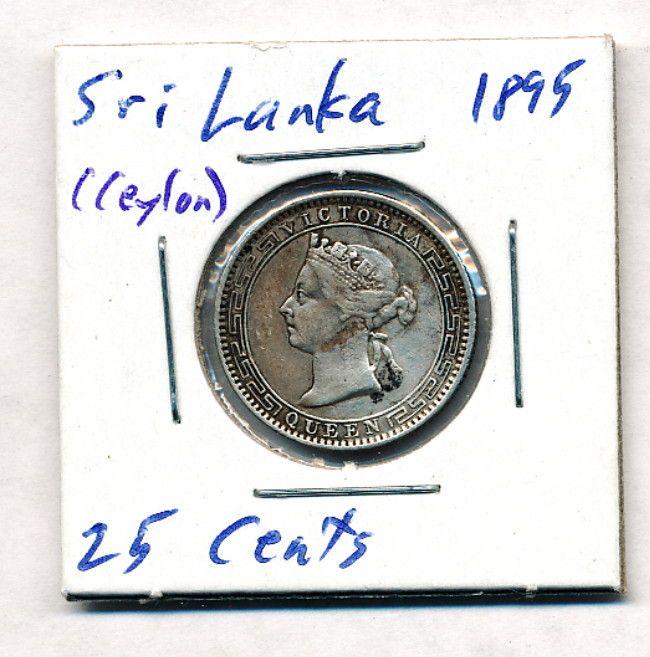 1895 Sri Lanka 80% Silver 25C Coin (1 of 2)
