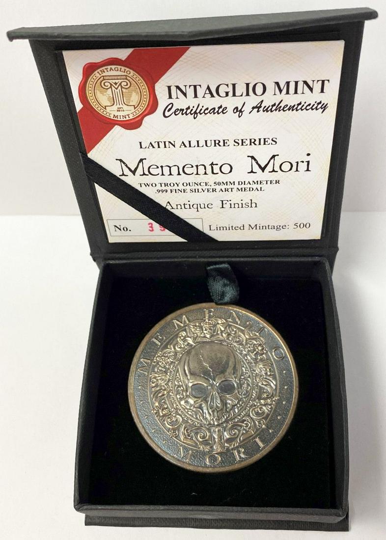 Intaglio Mint 2 oz. Silver Memento Mori Antique Finish (1 of 4)
