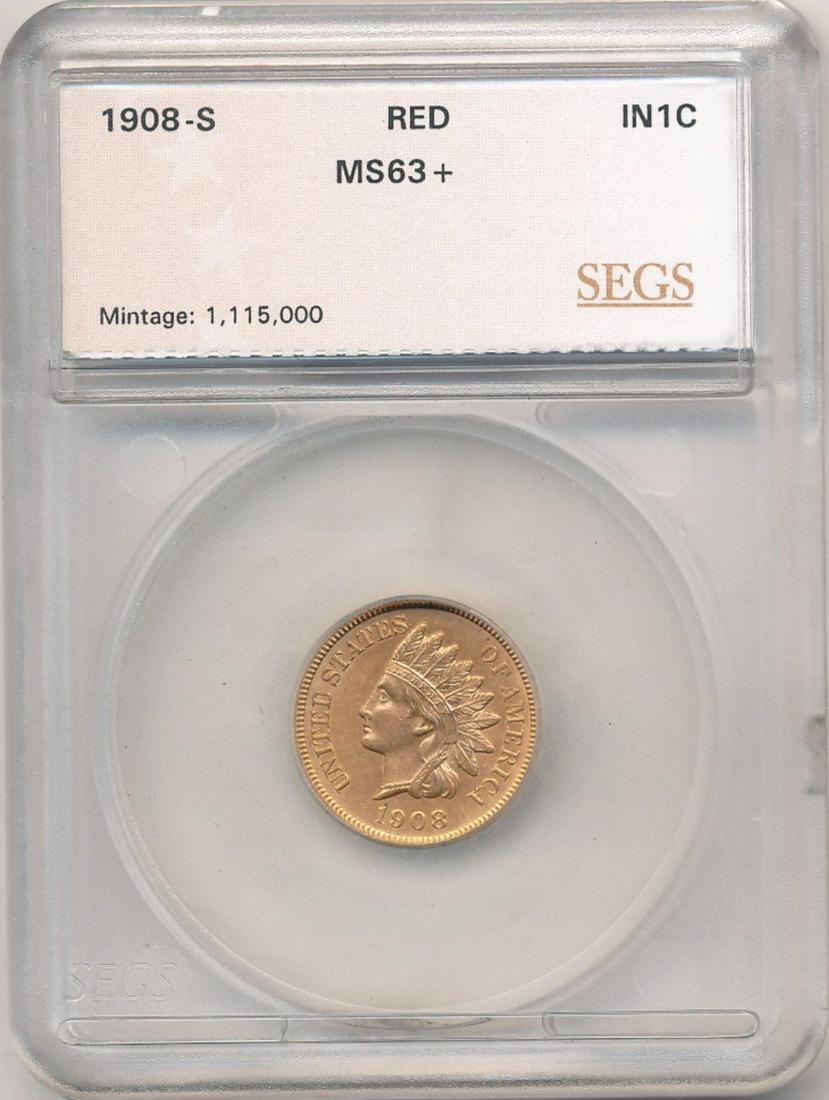 1908-S Indian Head Cent Red MS63+ (1 of 4)