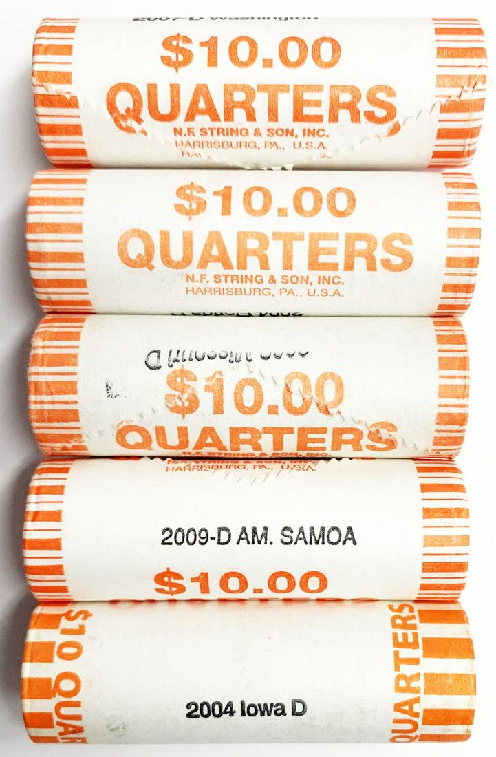 Bank Wrapped BU Rare 25C $50 Face: WINNER SHALL RECEIVE THE EXACT (5) ROLLS OF QUARTERS SHOWN HERE