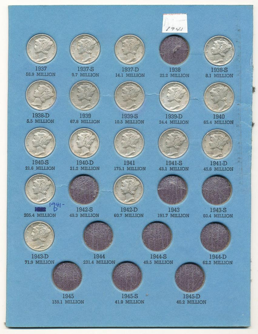 XF UNC Partial Mercury Dime 10C Collection 1937-1945 (1 of 6)