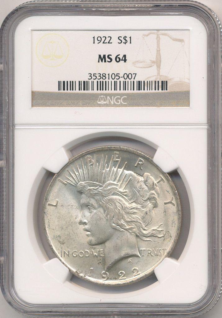 1922 US PEACE SILVER DOLLAR NGC MS64 (1 of 2)