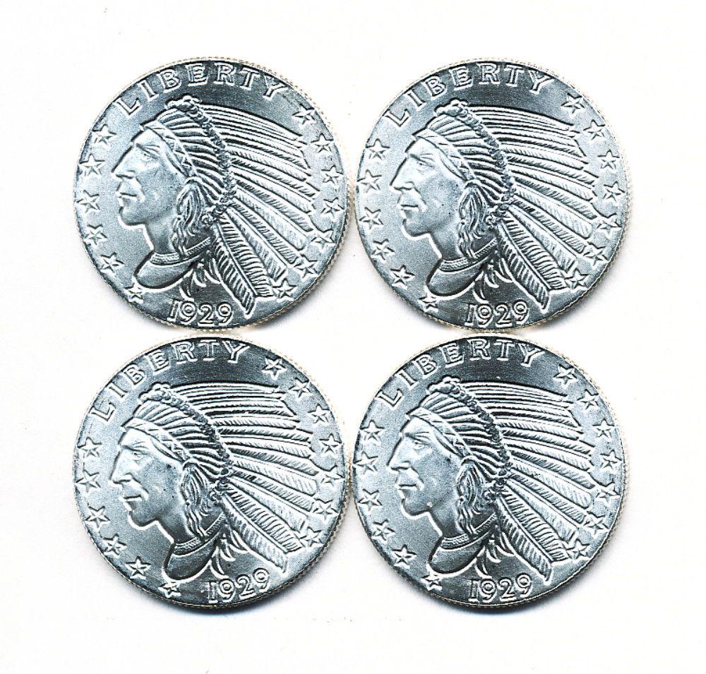 (4) 1929 Indian Head Design 1/4 oz .999 Silver Rounds (1 of 2)