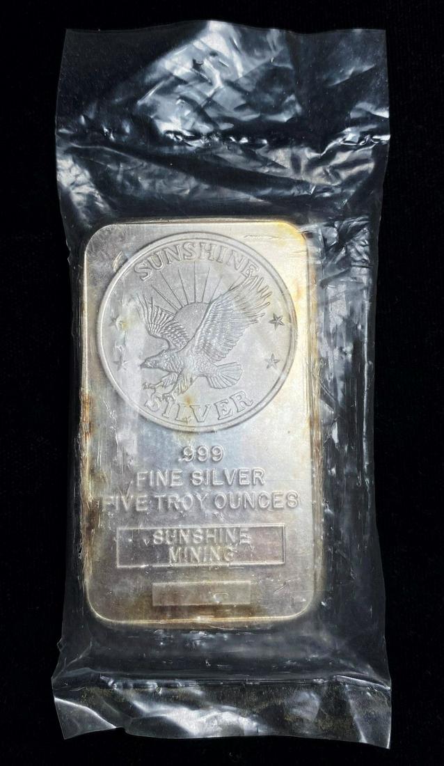 Vintage Sunshine 5 oz .999 Silver Bar (1 of 2)