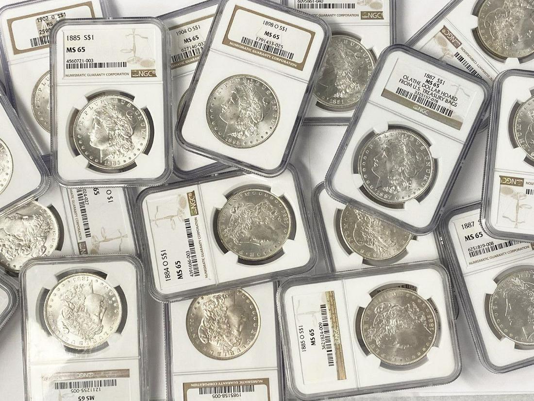 (100) Mixed Date & MM NGC MS65 Morgan Silver Dollars (1 of 2)