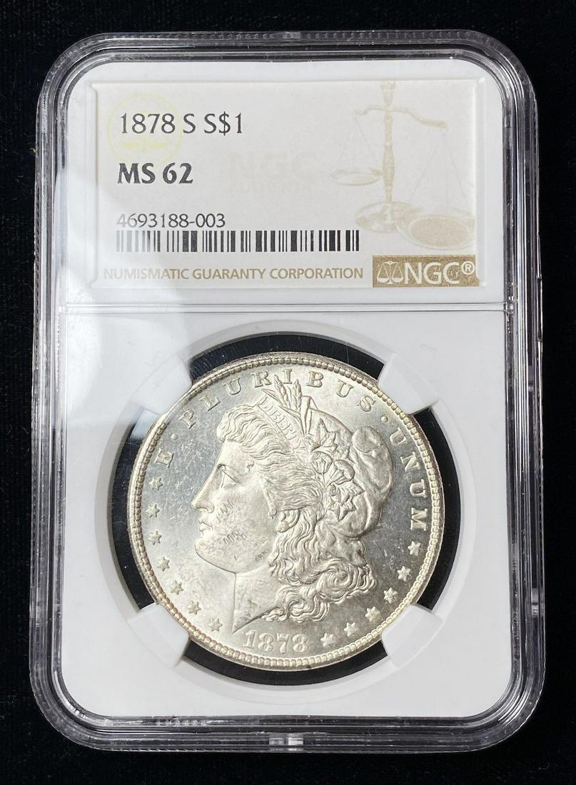 1878-S 1 oz Morgan Silver Dollar NGC MS62 (1 of 2)