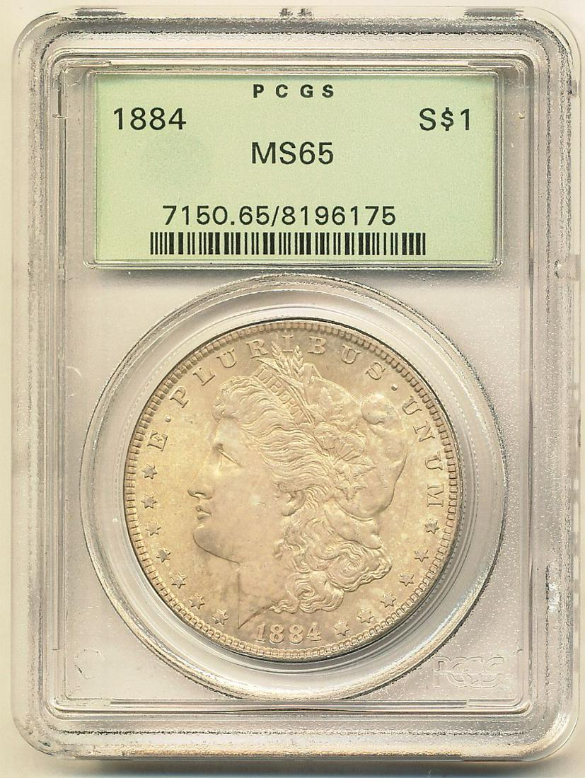 Old Green Holder 1884 Morgan Silver Dollar PCGS MS65 (1 of 4)