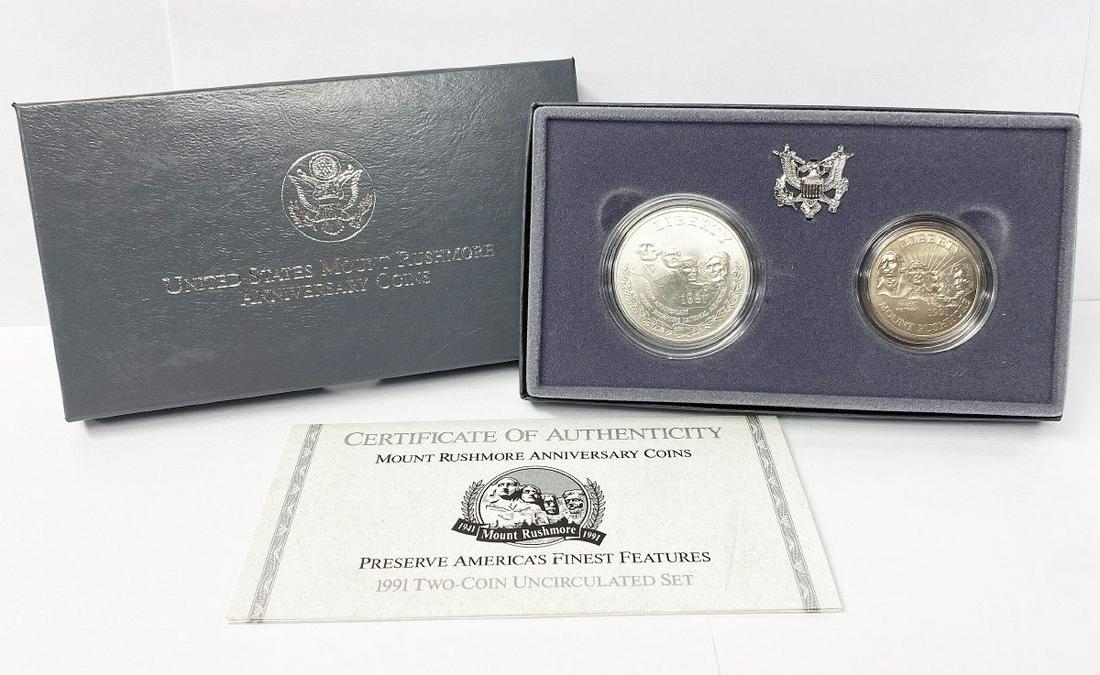 US Mint 1991 Mt Rushmore Anniversary 2-Coins Set & COA (1 of 3)