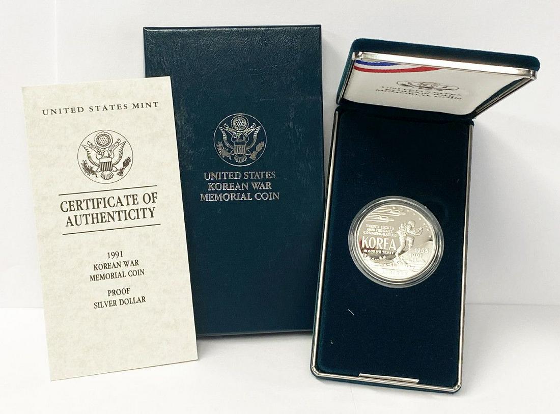 US Mint 1991 Korean War Memorial Coin Proof Silver $1: Winner shall receive the exact coin set shown here. (ML/B)