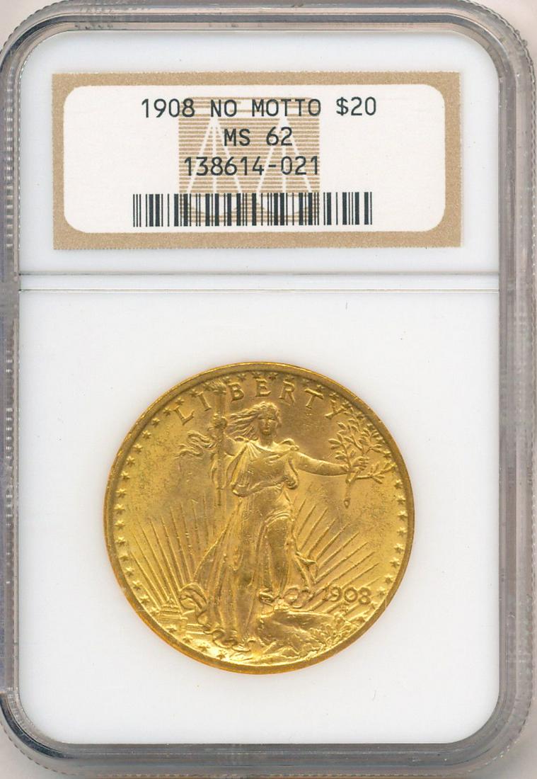 1908 No Motto $20 St. Gaudens NGC MS62 (1 of 4)