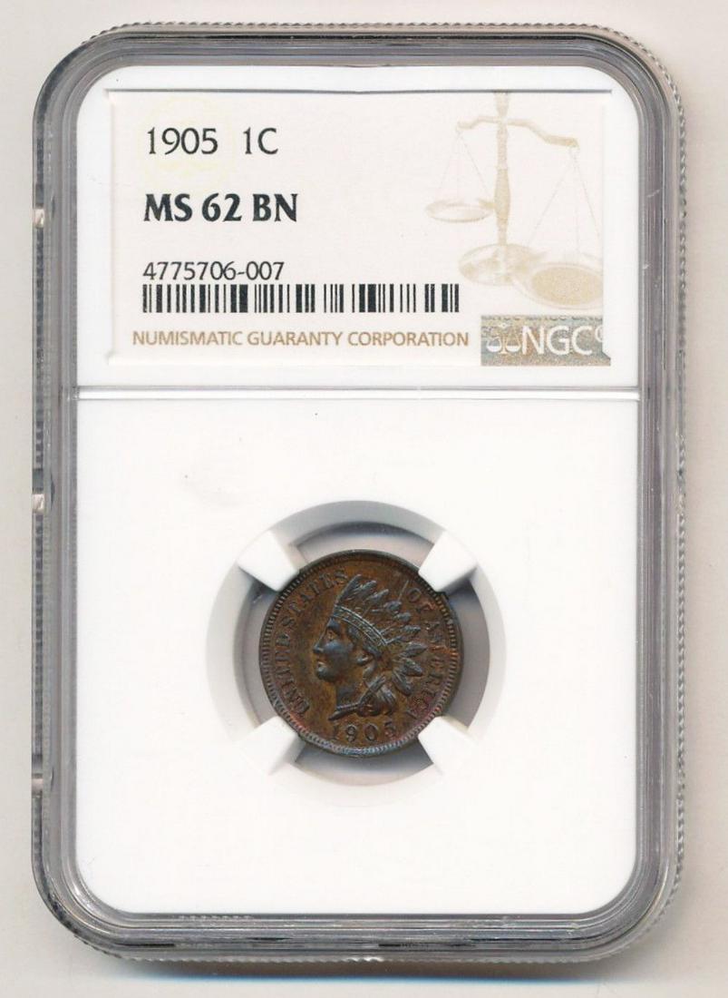 Spectacular Iridescent Color 1905 Indian 1C NGC MS62 BN (1 of 7)